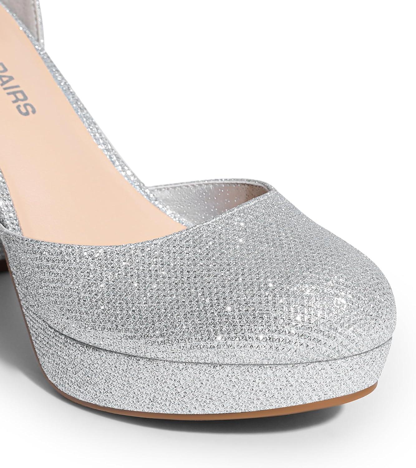 imageDREAM PAIRS Womens Platform Chunky High Heels Closed Toe Block Ankle Strap Dress Bridal Party Wedding ShoesSilver