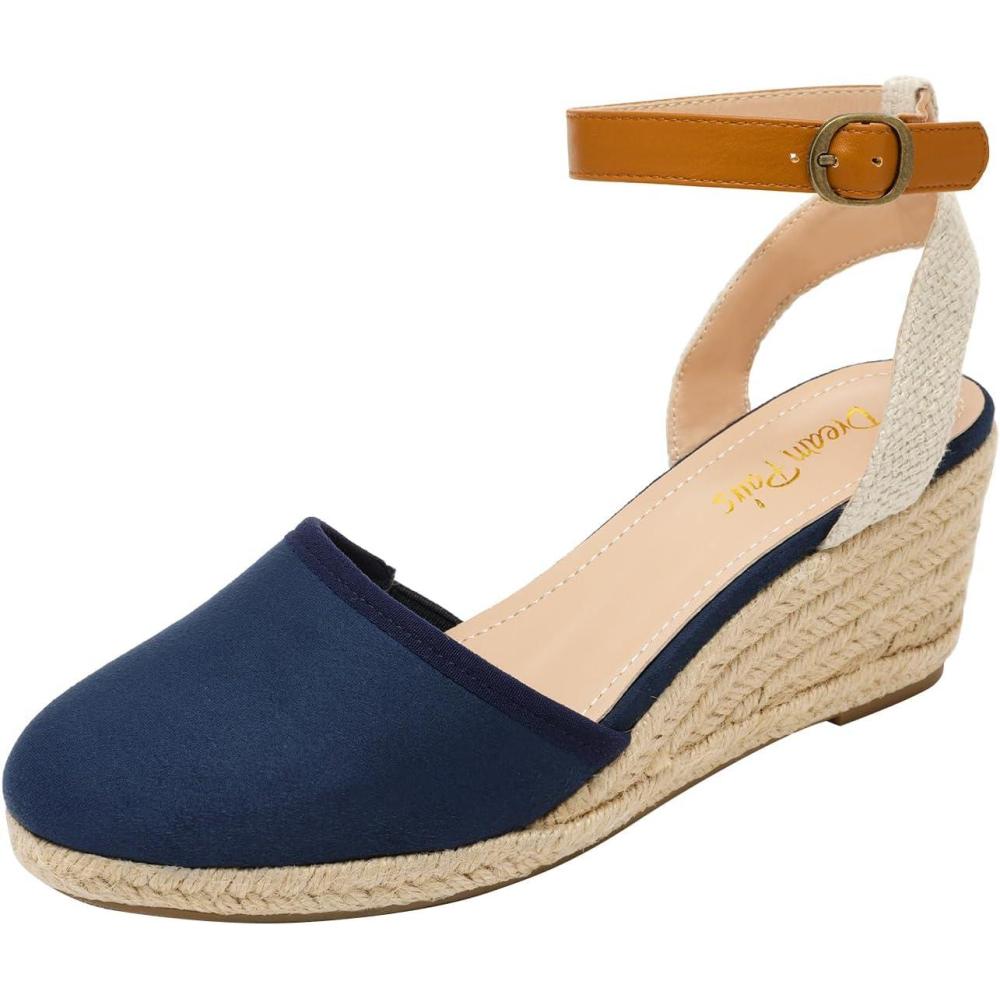 imageDREAM PAIRS Womens Ankle Strap Closed Toe Espadrille Wedge Heels SandalsNavy