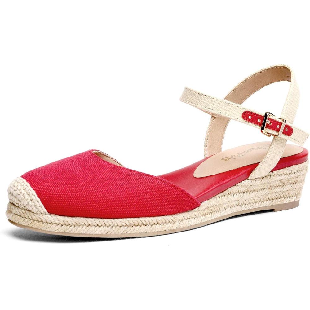 imageDREAM PAIRS Womens Closed Toe Elastic Ankle Strap Espadrilles Wedge SandalsRed