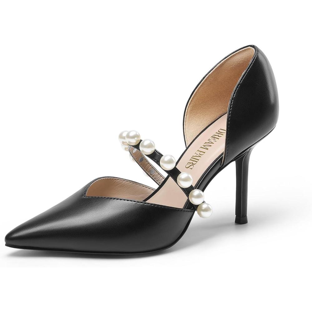 imageDREAM PAIRS Womens Closed Toe High Heels Stiletto Pointed Toe Strappy Pearl Elegant DOrsay Dress Wedding Party Pumps ShoesBlackpu