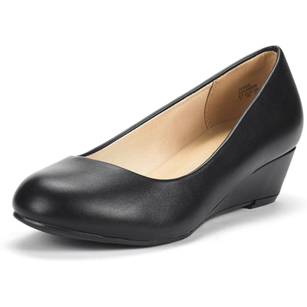 imageDREAM PAIRS Womens Debbie Mid Wedge Heel Pump ShoesBlackPu