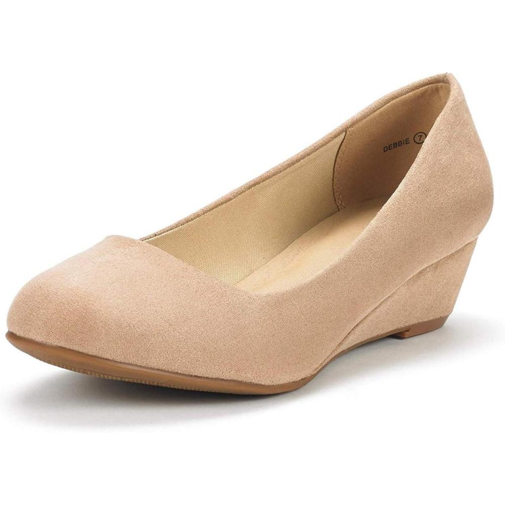 imageDREAM PAIRS Womens Debbie Mid Wedge Heel Pump ShoesNudeSuede