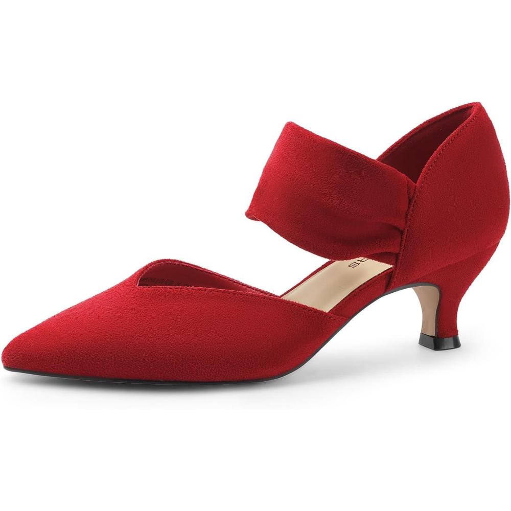 imageDREAM PAIRS Womens Kitten Heels Low Pumps Shoes Pointed Closed Toe Slip on Dress Work Bridal Party WeddingRed