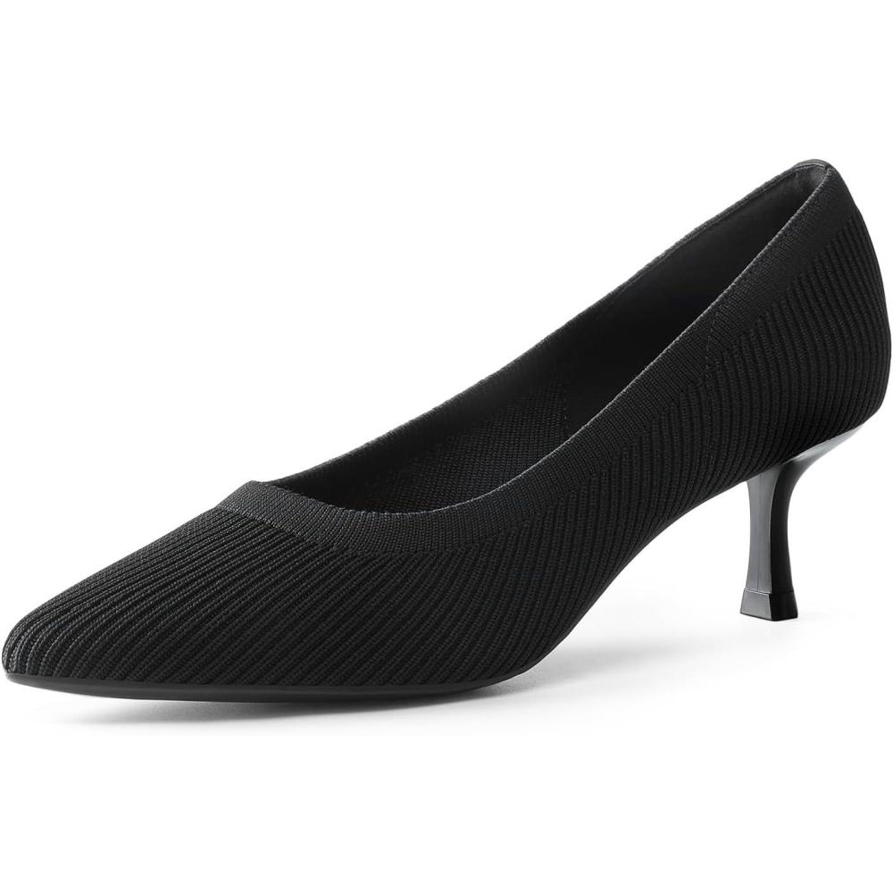 imageDREAM PAIRS Womens Pumps Closed Toe Pointed Toe Kitten Heels for Women Party Dance Wedding Dress Shoes for WomenBlackknit