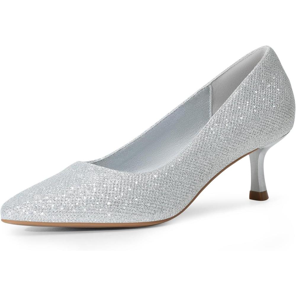 imageDREAM PAIRS Womens Pumps Closed Toe Pointed Toe Kitten Heels for Women Party Dance Wedding Dress Shoes for WomenSilver