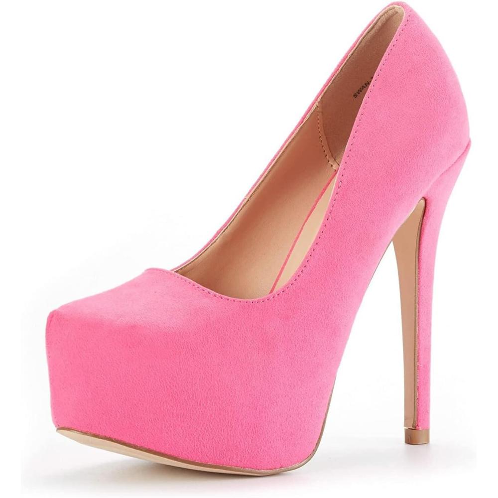 imageDREAM PAIRS Womens Swan30 High Heel Platform Dress Pump ShoesFuchsiaSuede