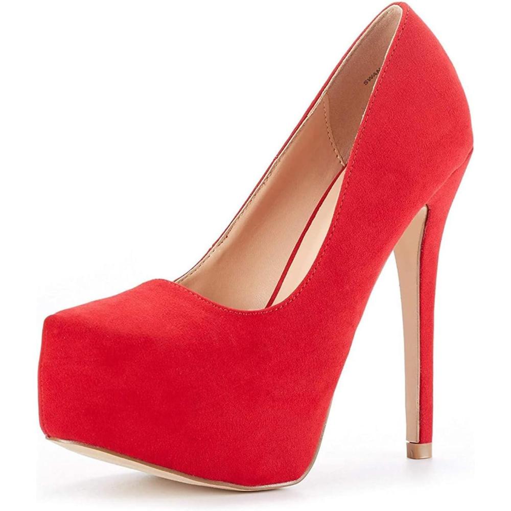 imageDREAM PAIRS Womens Swan30 High Heel Platform Dress Pump ShoesRedSuede