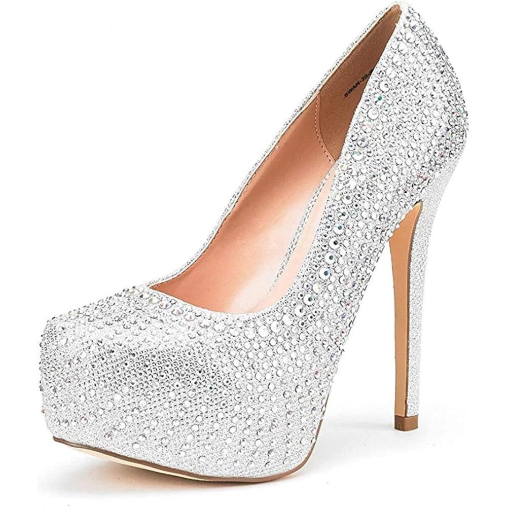 imageDREAM PAIRS Womens Swan30 High Heel Platform Dress Pump ShoesShineSilver