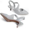DREAM PAIRS Kitten Heels for Women Closed Toe Pointed Toe Low Heel Strappy Pumps Party Dance Wedding Dress Shoes for Women(Silver)