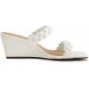 DREAM PAIRS Women Slides Wedge Sandals Braided Straps Square Open Toe Dress Casual Shoes(White)