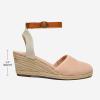 DREAM PAIRS Women’s Ankle Strap Closed Toe Espadrille Wedge Heels Sandals(Nude)