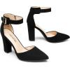 DREAM PAIRS Women’s Chunky High Heels Dress Pumps Closed Pointed Toe Block Ankle Strap Shoes for Wedding Party(Black-nubuck)