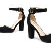 DREAM PAIRS Women’s Chunky High Heels Dress Pumps Closed Pointed Toe Block Ankle Strap Shoes for Wedding Party(Black-nubuck)