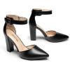 DREAM PAIRS Women’s Chunky High Heels Dress Pumps Closed Pointed Toe Block Ankle Strap Shoes for Wedding Party(Black-pu)