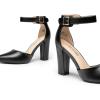 DREAM PAIRS Women’s Chunky High Heels Dress Pumps Closed Pointed Toe Block Ankle Strap Shoes for Wedding Party(Black-pu)