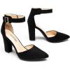 DREAM PAIRS Women’s Chunky High Heels Dress Pumps Closed Pointed Toe Block Ankle Strap Shoes for Wedding Party(Black-suede)