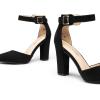 DREAM PAIRS Women’s Chunky High Heels Dress Pumps Closed Pointed Toe Block Ankle Strap Shoes for Wedding Party(Black-suede)