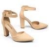 DREAM PAIRS Women’s Chunky High Heels Dress Pumps Closed Pointed Toe Block Ankle Strap Shoes for Wedding Party(Nude-nubuck)