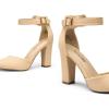 DREAM PAIRS Women’s Chunky High Heels Dress Pumps Closed Pointed Toe Block Ankle Strap Shoes for Wedding Party(Nude-nubuck)