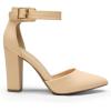 DREAM PAIRS Women’s Chunky High Heels Dress Pumps Closed Pointed Toe Block Ankle Strap Shoes for Wedding Party(Nude-nubuck)