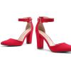 DREAM PAIRS Women’s Chunky High Heels Dress Pumps Closed Pointed Toe Block Ankle Strap Shoes for Wedding Party(Red)