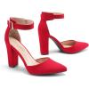 DREAM PAIRS Women’s Chunky High Heels Dress Pumps Closed Pointed Toe Block Ankle Strap Shoes for Wedding Party(Red)