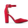 DREAM PAIRS Women’s Chunky High Heels Dress Pumps Closed Pointed Toe Block Ankle Strap Shoes for Wedding Party(Red)