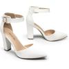 DREAM PAIRS Women’s Chunky High Heels Dress Pumps Closed Pointed Toe Block Ankle Strap Shoes for Wedding Party(White-pu)