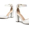 DREAM PAIRS Women’s Chunky High Heels Dress Pumps Closed Pointed Toe Block Ankle Strap Shoes for Wedding Party(White-pu)