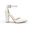 DREAM PAIRS Women’s Chunky High Heels Dress Pumps Closed Pointed Toe Block Ankle Strap Shoes for Wedding Party(White-pu)