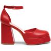DREAM PAIRS Women’s Chunky Platform High Heels Closed Toe Block Ankle Strap Dress Wedding Party Pumps Shoes(Red-pu)