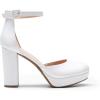DREAM PAIRS Women’s Chunky Platform High Heels Closed Toe Block Ankle Strap Dress Wedding Party Pumps Shoes(White)