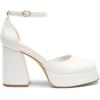 DREAM PAIRS Women’s Chunky Platform High Heels Closed Toe Block Ankle Strap Dress Wedding Party Pumps Shoes(White-pu)