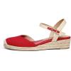 DREAM PAIRS Women’s Closed Toe Elastic Ankle Strap Espadrilles Wedge Sandals(Red)