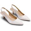 DREAM PAIRS Women’s Closed Toe Kitten Heels Pointed Toe Slingback Low Heels Dress Bridal Wedding Pumps Shoes(White-pu)