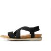 DREAM PAIRS Women’s Comfortable Low Wedge Sandals, Open Toe Slip On Strappy Flat Sandals with Elastic Ankle Strap(Black-suede)