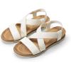 DREAM PAIRS Women’s Comfortable Low Wedge Sandals, Open Toe Slip On Strappy Flat Sandals with Elastic Ankle Strap(White-pu)