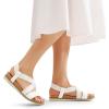 DREAM PAIRS Women’s Comfortable Low Wedge Sandals, Open Toe Slip On Strappy Flat Sandals with Elastic Ankle Strap(White-pu)