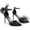 DREAM PAIRS Women’s High Heels Strappy Closed Toe Stiletto Pointed Toe Mesh Bows Ankle Strap D’Orsay Sexy Dress Wedding Party Pumps Shoes(Black)