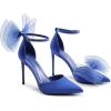 DREAM PAIRS Women’s High Heels Strappy Closed Toe Stiletto Pointed Toe Mesh Bows Ankle Strap D’Orsay Sexy Dress Wedding Party Pumps Shoes(Blue)