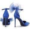 DREAM PAIRS Women’s High Heels Strappy Closed Toe Stiletto Pointed Toe Mesh Bows Ankle Strap D’Orsay Sexy Dress Wedding Party Pumps Shoes(Blue)