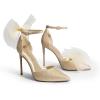 DREAM PAIRS Women’s High Heels Strappy Closed Toe Stiletto Pointed Toe Mesh Bows Ankle Strap D’Orsay Sexy Dress Wedding Party Pumps Shoes(Gold-glitter)
