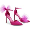 DREAM PAIRS Women’s High Heels Strappy Closed Toe Stiletto Pointed Toe Mesh Bows Ankle Strap D’Orsay Sexy Dress Wedding Party Pumps Shoes(Hot Pink)