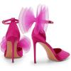 DREAM PAIRS Women’s High Heels Strappy Closed Toe Stiletto Pointed Toe Mesh Bows Ankle Strap D’Orsay Sexy Dress Wedding Party Pumps Shoes(Hot Pink)