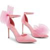 DREAM PAIRS Women’s High Heels Strappy Closed Toe Stiletto Pointed Toe Mesh Bows Ankle Strap D’Orsay Sexy Dress Wedding Party Pumps Shoes(Pink)