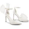 DREAM PAIRS Women’s High Heels Strappy Closed Toe Stiletto Pointed Toe Mesh Bows Ankle Strap D’Orsay Sexy Dress Wedding Party Pumps Shoes(White)