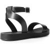 DREAM PAIRS Women’s One Band Ankle Strap Buckle Flat Sandals(All Black-pu)