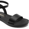 DREAM PAIRS Women’s One Band Ankle Strap Buckle Flat Sandals(All Black-pu)