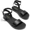 DREAM PAIRS Women’s One Band Ankle Strap Buckle Flat Sandals(All Black-pu)