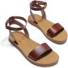 DREAM PAIRS Women’s One Band Ankle Strap Buckle Flat Sandals(Dark Brown-pu)